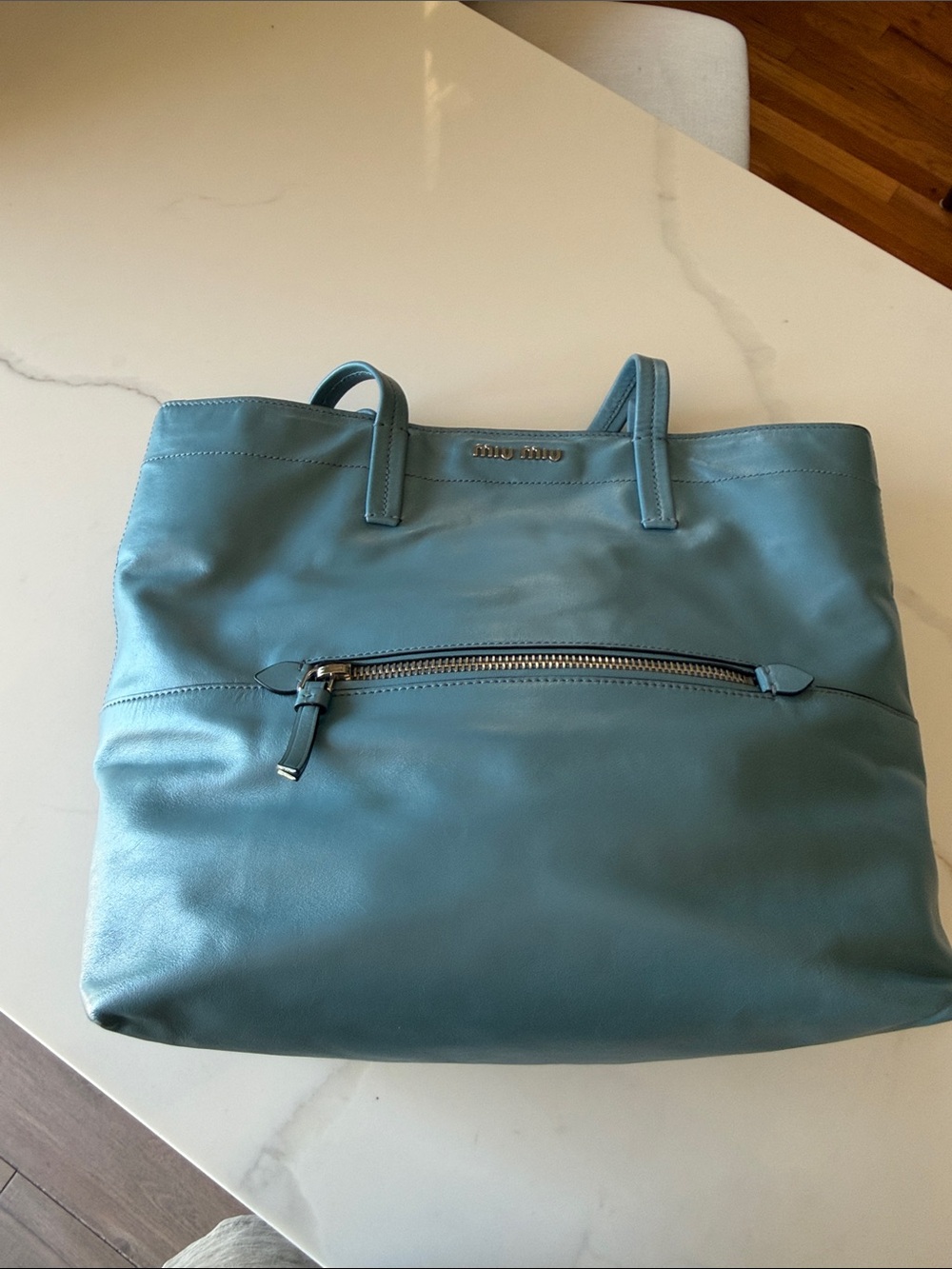 Miu Miu Dusty Blue Leather Tote - Picture 3 of 9